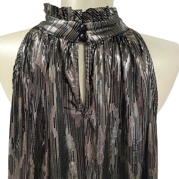 Altar'd State Black Gold Metallic Sleeveless Slinky Ruffle High Neck (XL) -NEW‎ - Picture 6 of 13